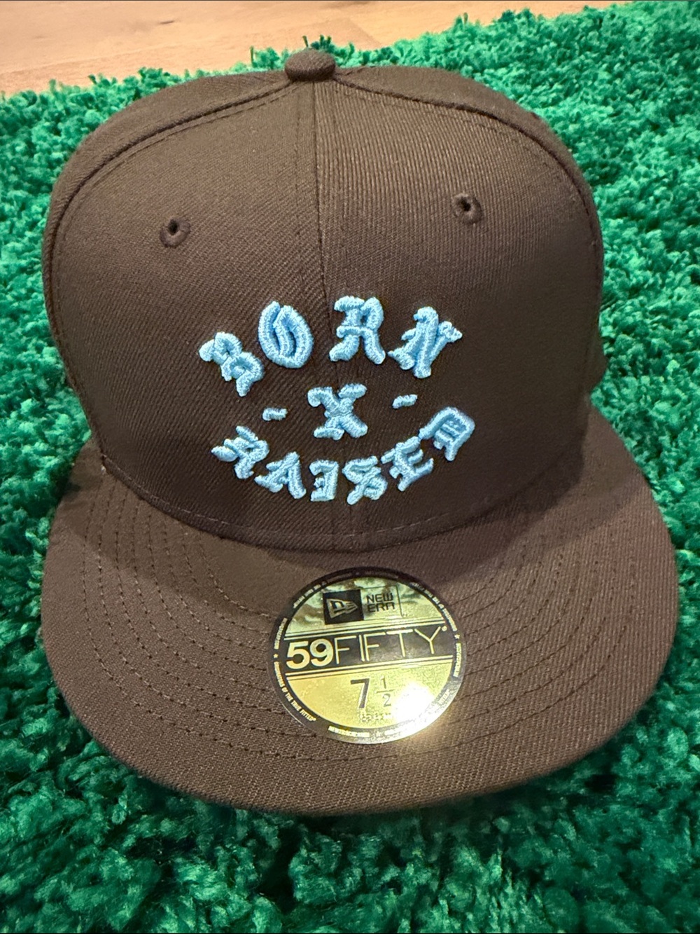 New Era Kids Brown Snapback Hat with Light Blue Embroidery